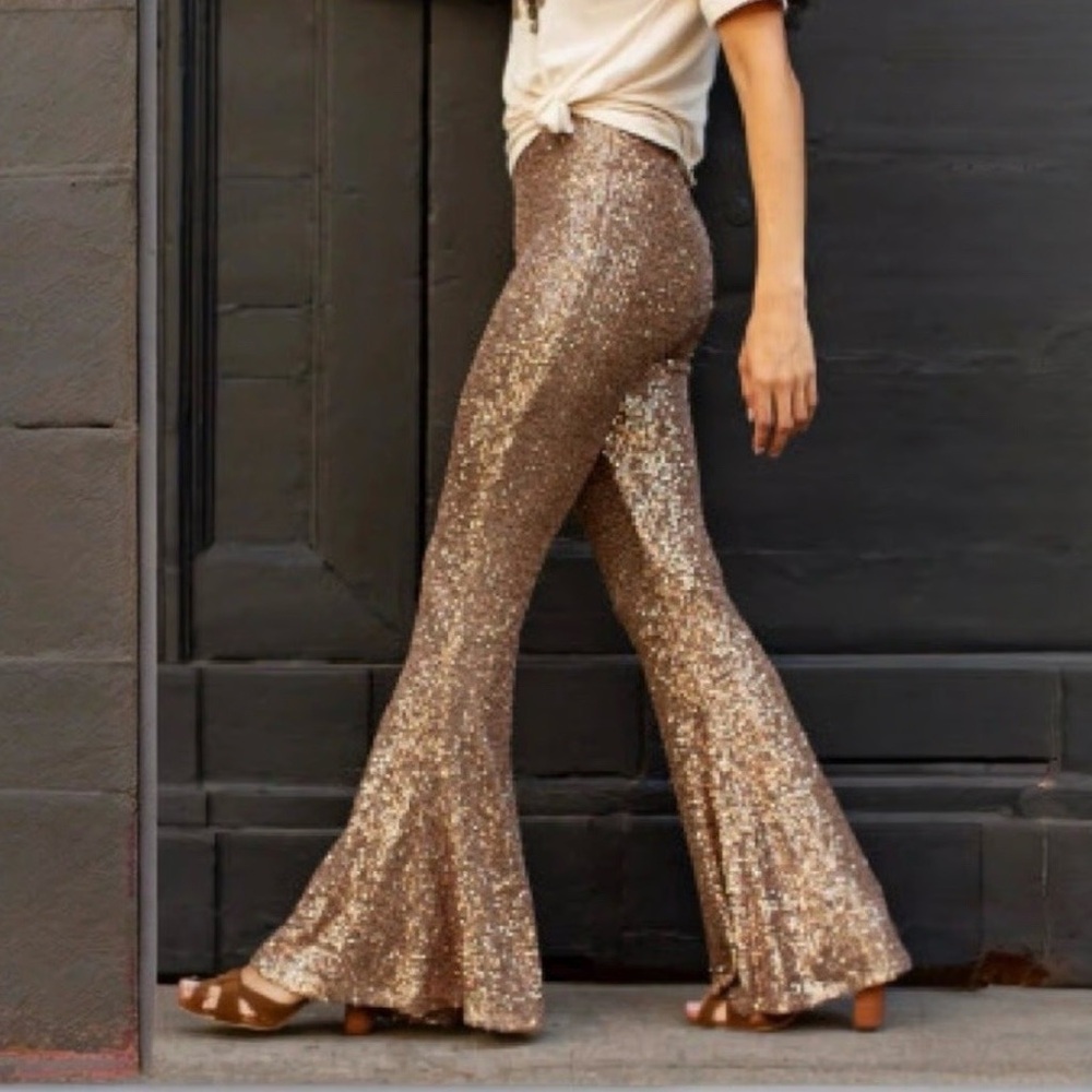 Sequin Flare Pants in Bronze